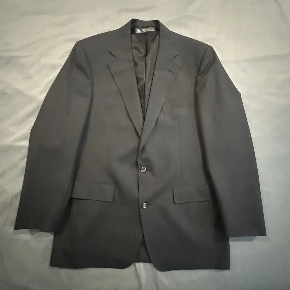 Brooks Brothers Blazer Mens 44 100% Pure Wool Two Button Jacket Charcoal Grey